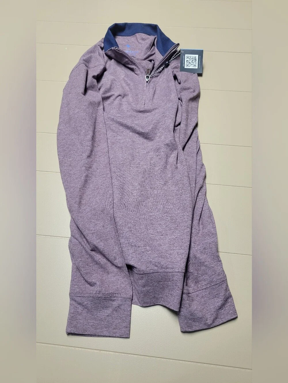 Tailorbyrd Men's Heathered Mauve Quarter-Zip with Navy Collar
